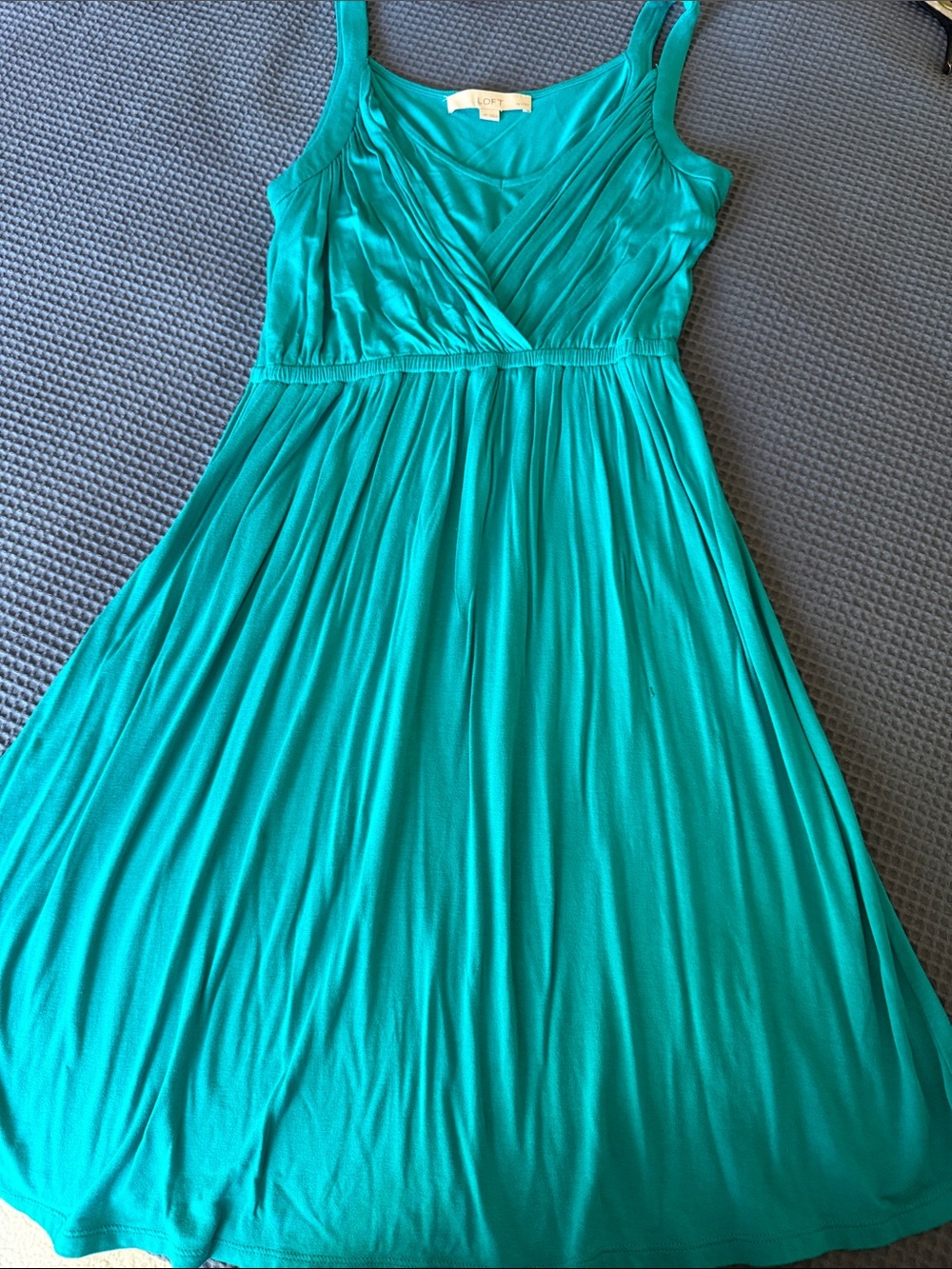 L.L. Bean Teal Sleeveless V-Neck Dress
